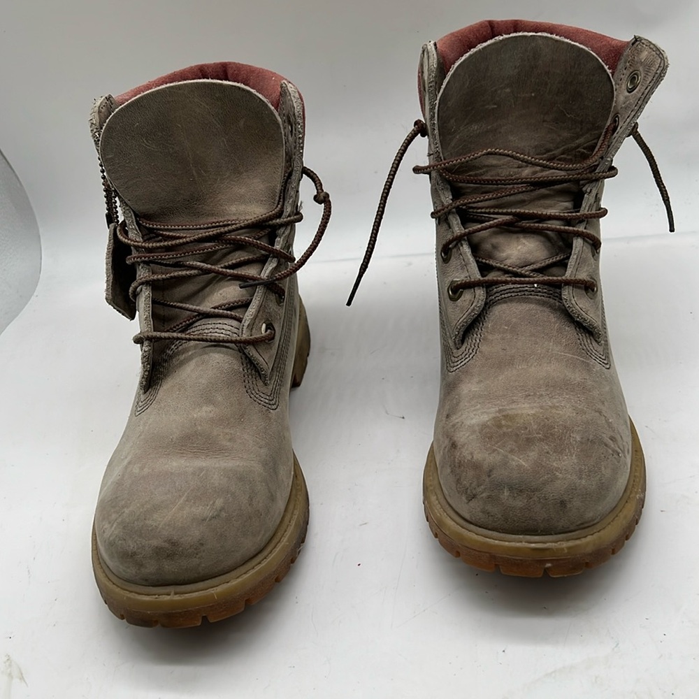 Timberland Premium Lace Up Boots Medium Grey Nubuck A1973 Women's Size 9.5 M